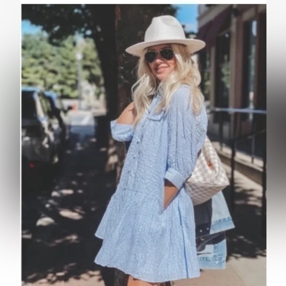 Sandy Liang for Target Gingham 3/4 Sleeve Shirt Dress new with tags